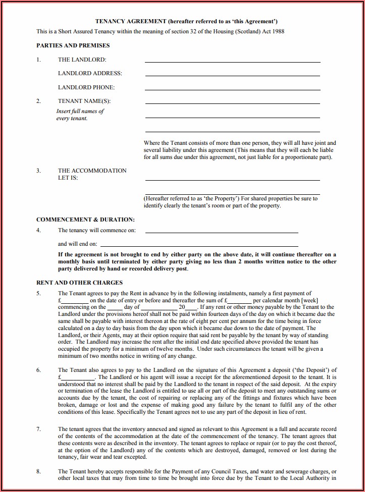 Printable Free Tenancy Agreement Template Word Uk