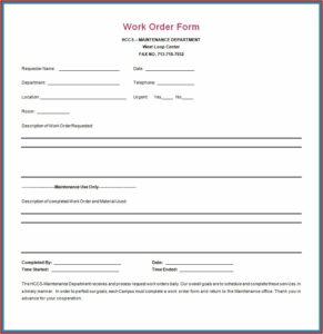Printable Maintenance Work Order Forms