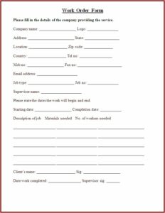 Printable Work Order Template Pdf