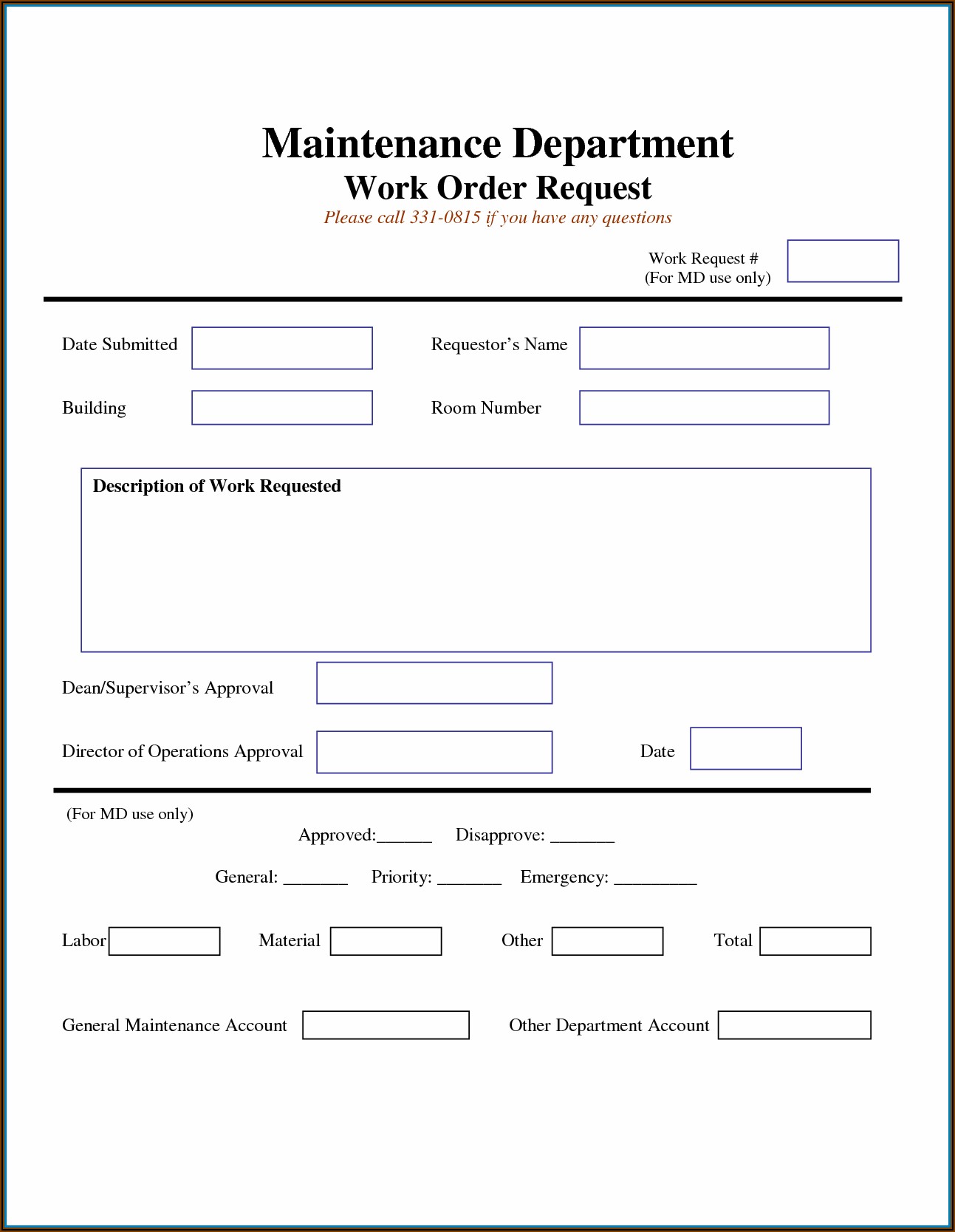 Printable Work Order Template