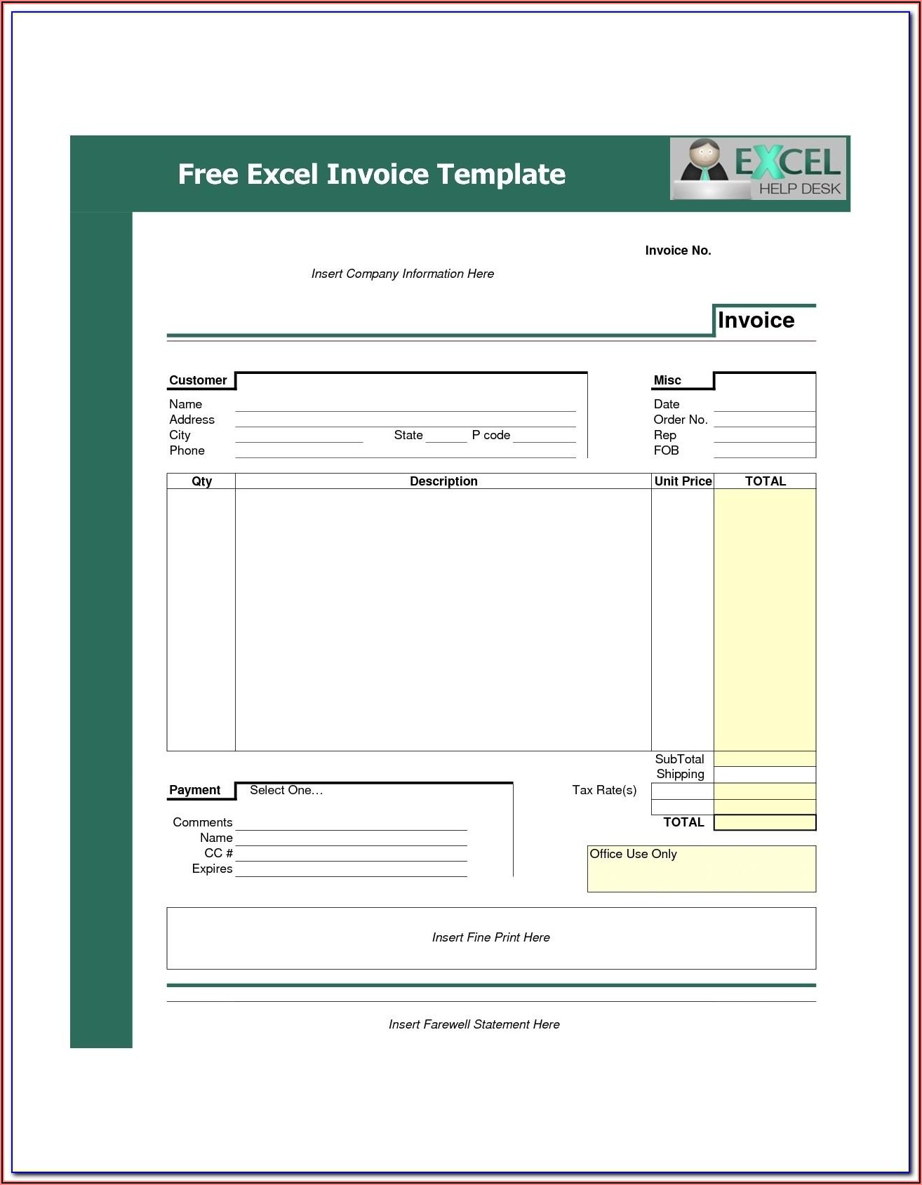 Rent Invoice Format In Excel Under Gst Tax