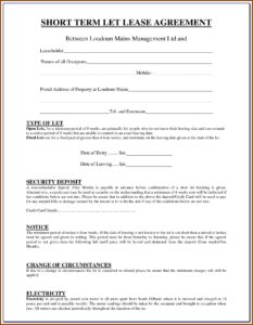 Short Term Tenancy Agreement Form Download