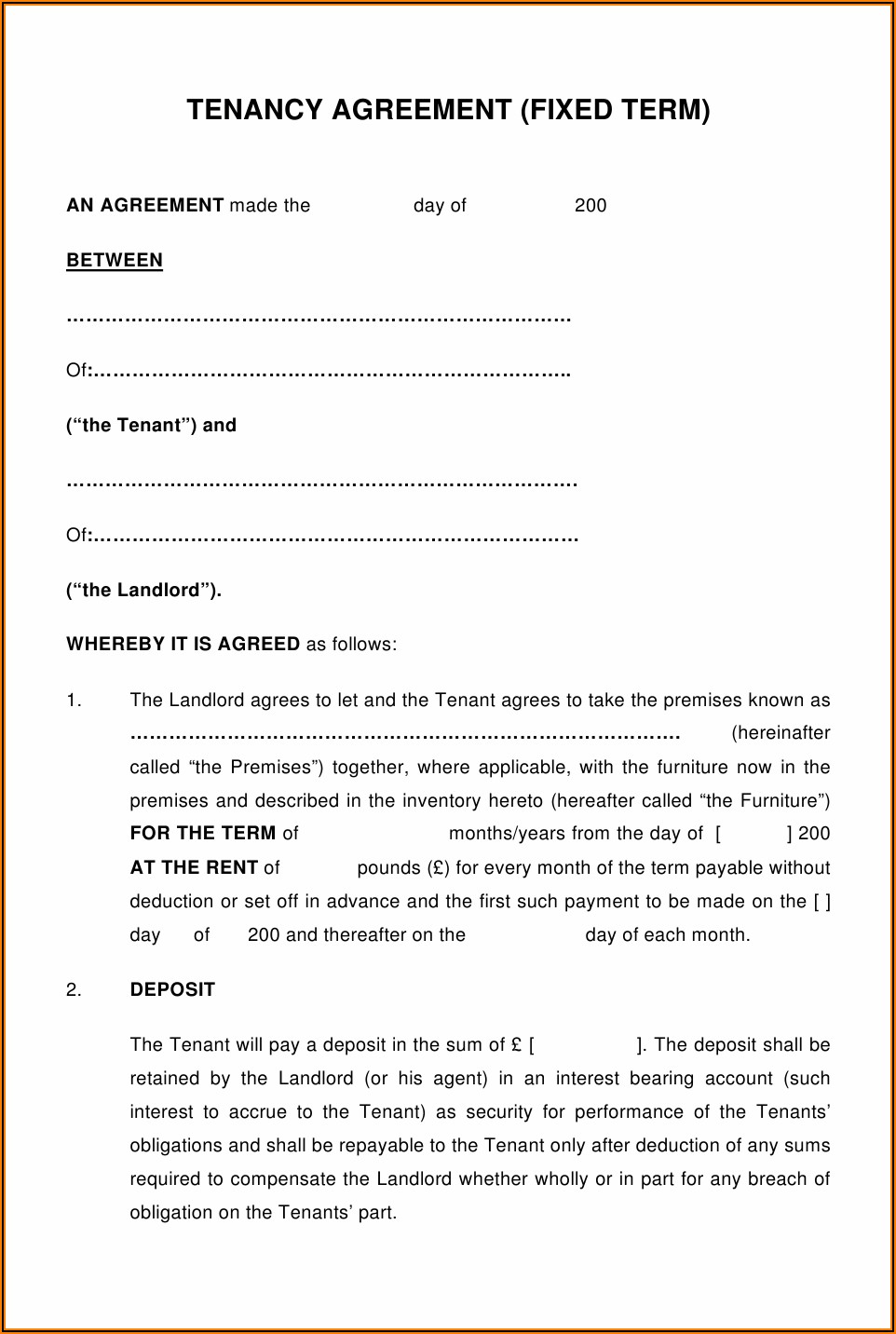 Short Term Tenancy Agreement Form Uk