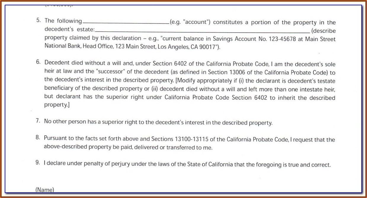 Small Estate Affidavit California Probate Code 13100