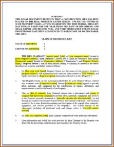 South Carolina Mechanics Lien Form