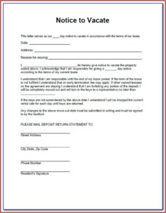 Tenant Notice To Vacate Forms Free