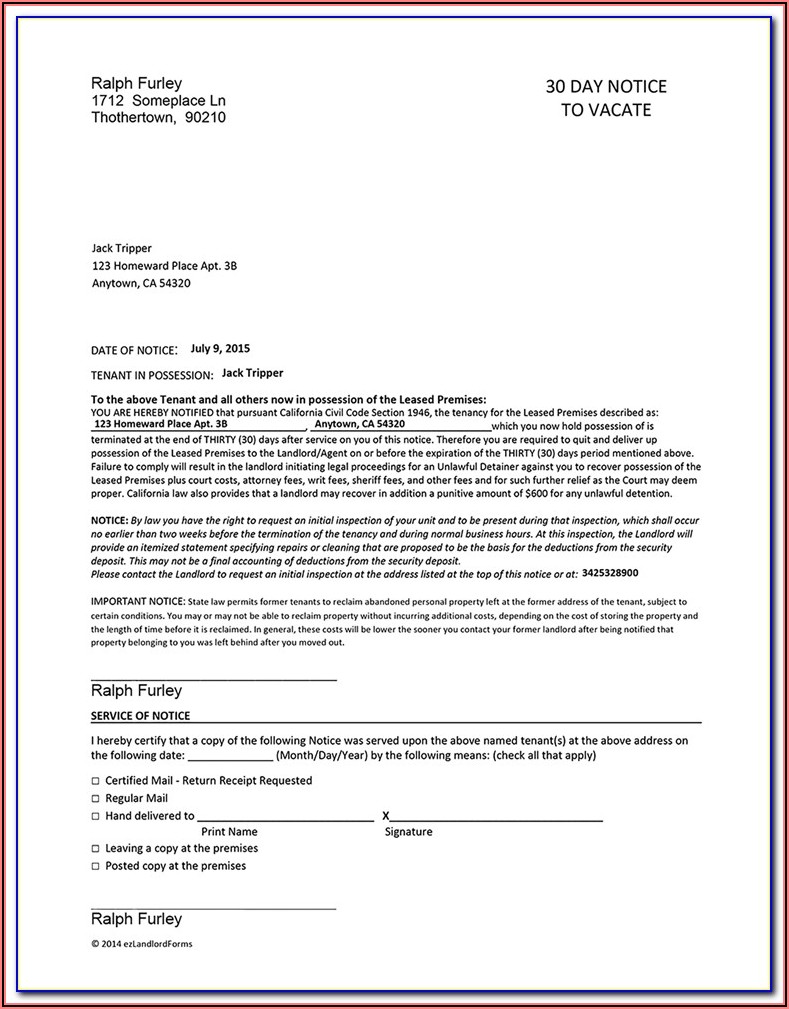 Texas Landlord Notice To Vacate Form