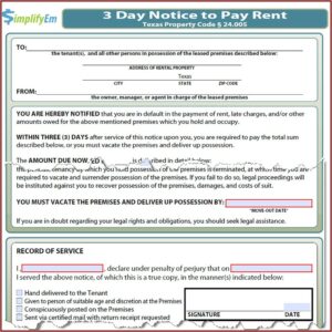 Texas Notice To Vacate For Unpaid Rent Form