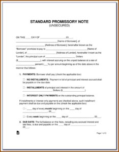 Unsecured Promissory Note Form