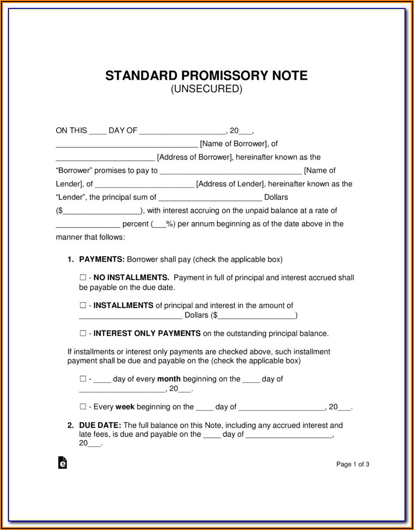Unsecured Promissory Note Form