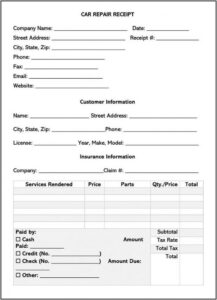 Used Car Receipt Template