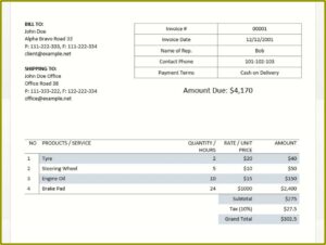Used Car Sales Invoice Template Uk