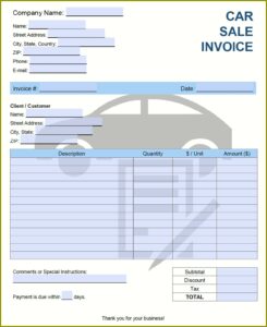 Used Car Sales Invoice Template Uk Free