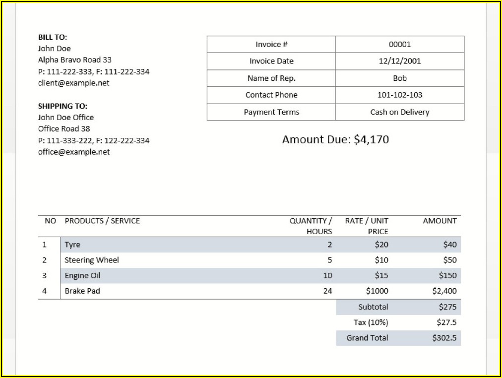 Used Car Sales Invoice Template Uk