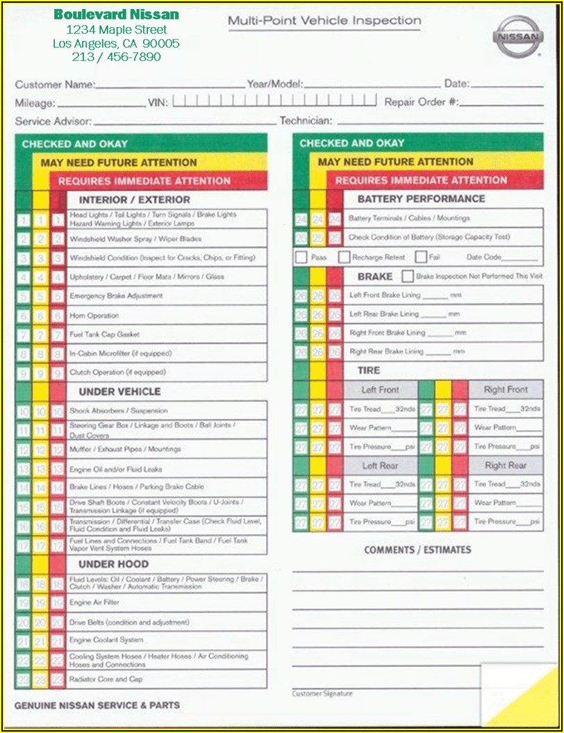 Vehicle Inspection Report Form Texas