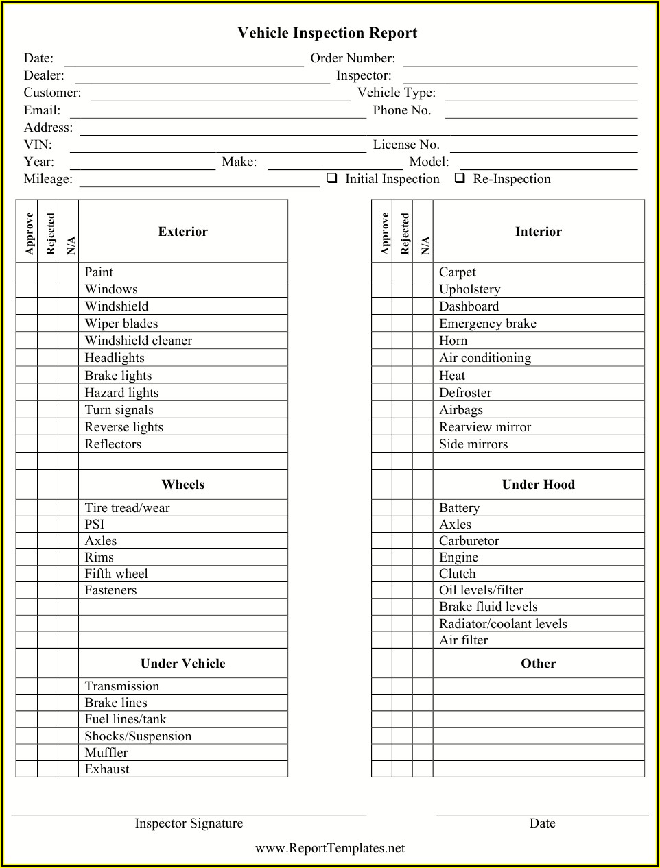 Vehicle Inspection Report Form