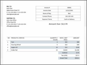 Vehicle Sales Invoice Template Uk