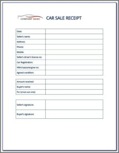 Vehicle Sales Receipt Template
