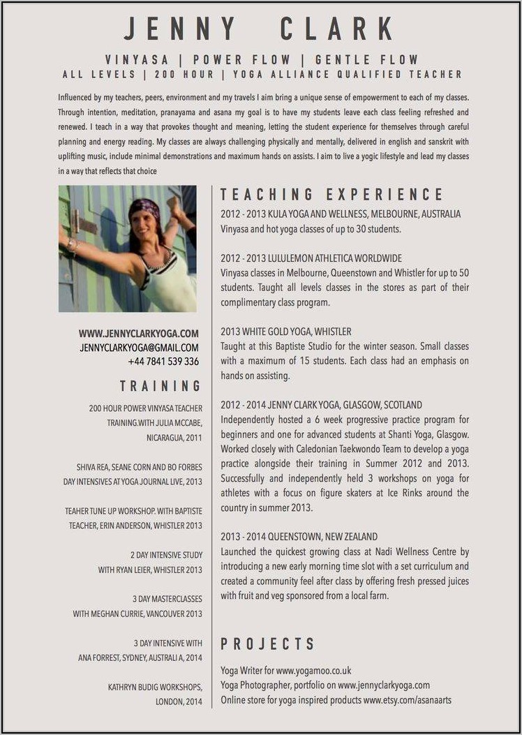 Yoga Instructor Resume Template