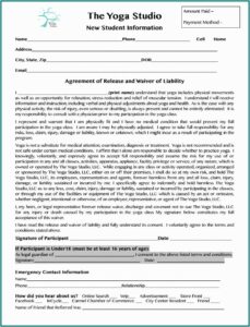 Yoga Instructor Waiver Form