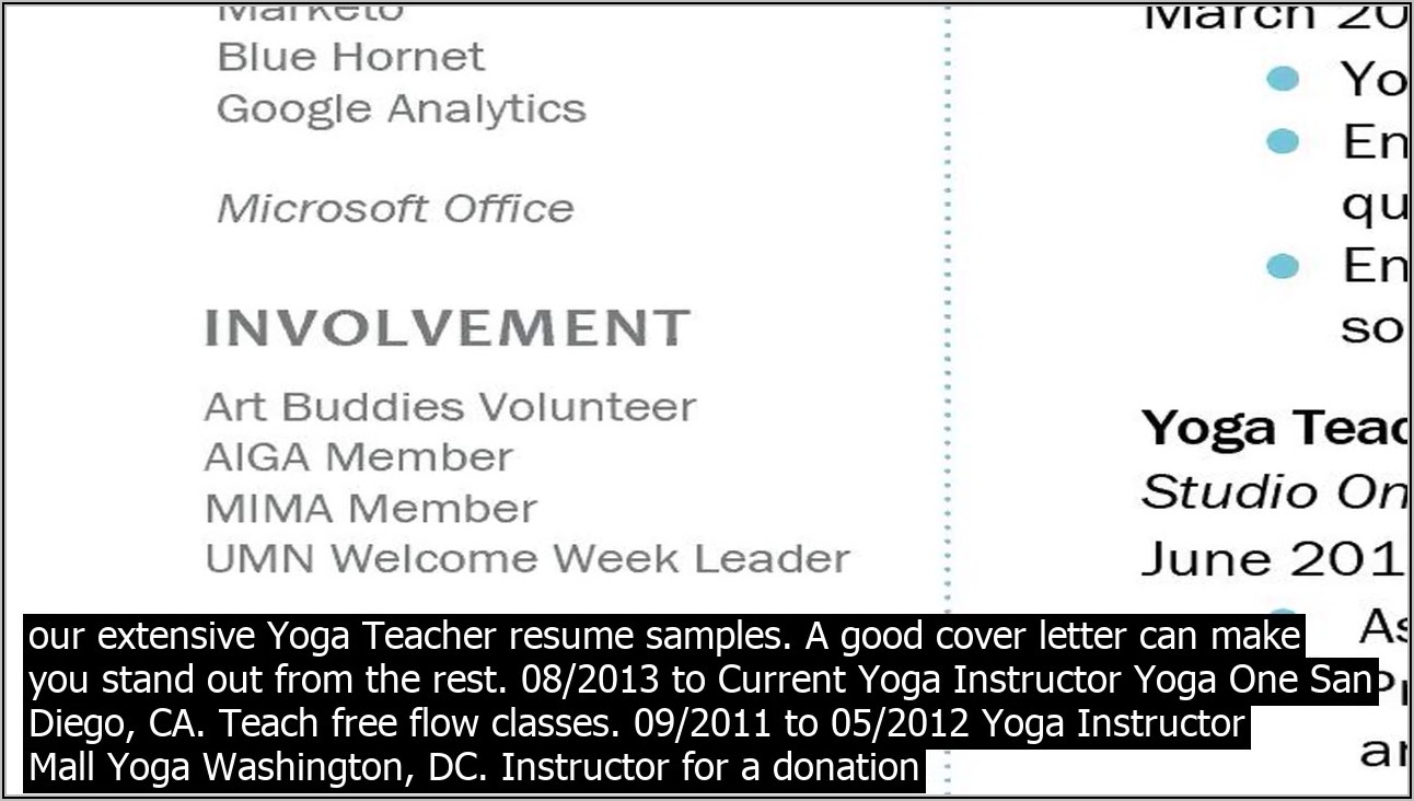 Yoga Teacher Resume Sample
