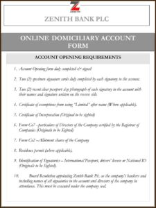 Zenith Bank Savings Account Opening Form Pdf