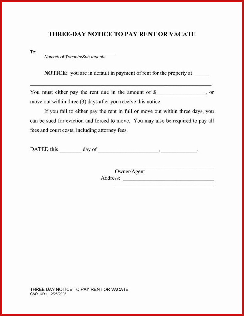 3 Day Pay Or Quit Notice Form