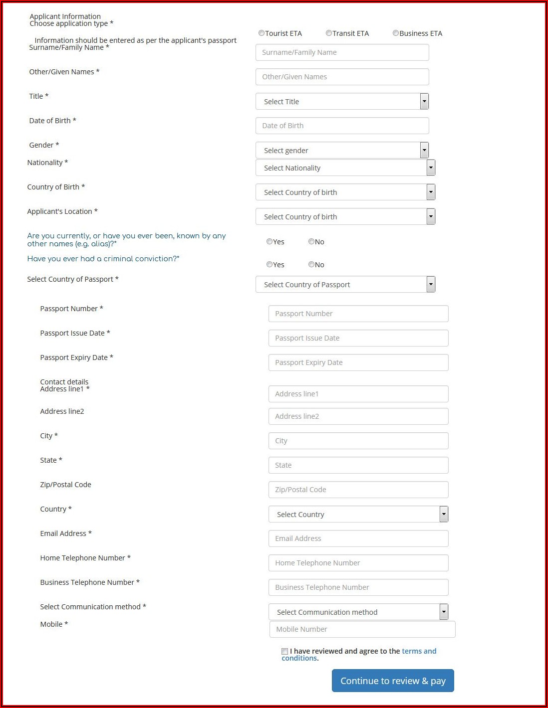 Australian Tourist Visa Application Form