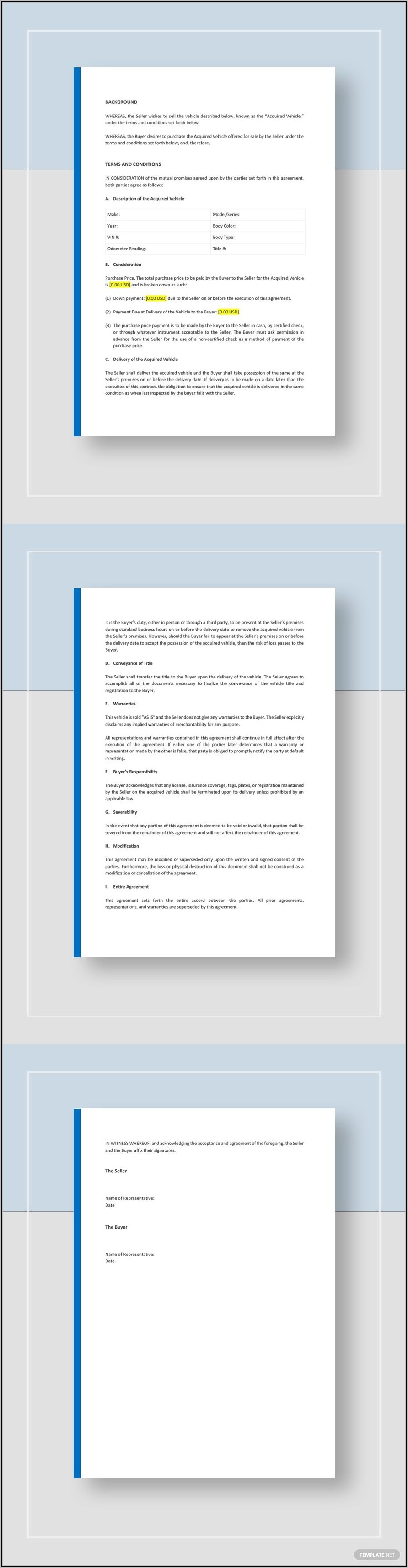 Auto Purchase Agreement Template Word