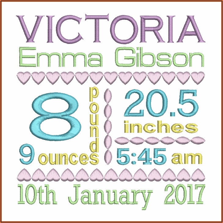 Baby Birth Announcement Embroidery Design