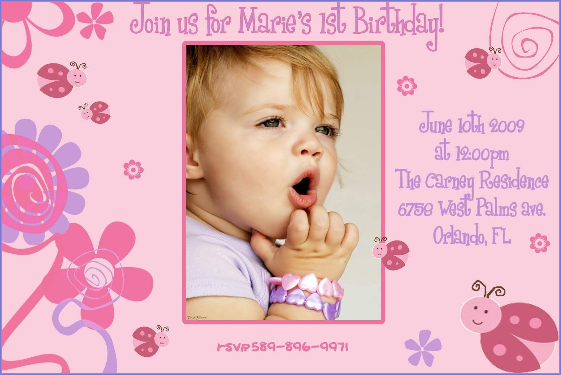 Baby Girl 1st Birthday Invitations Free