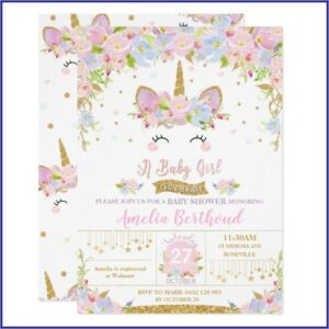 Baby Girl Unicorn Birthday Invitations