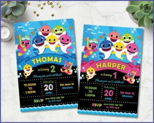 Baby Shark Girl Birthday Invitations