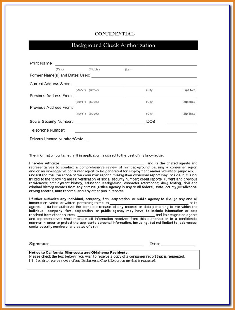 Background Check Authorization Form Word