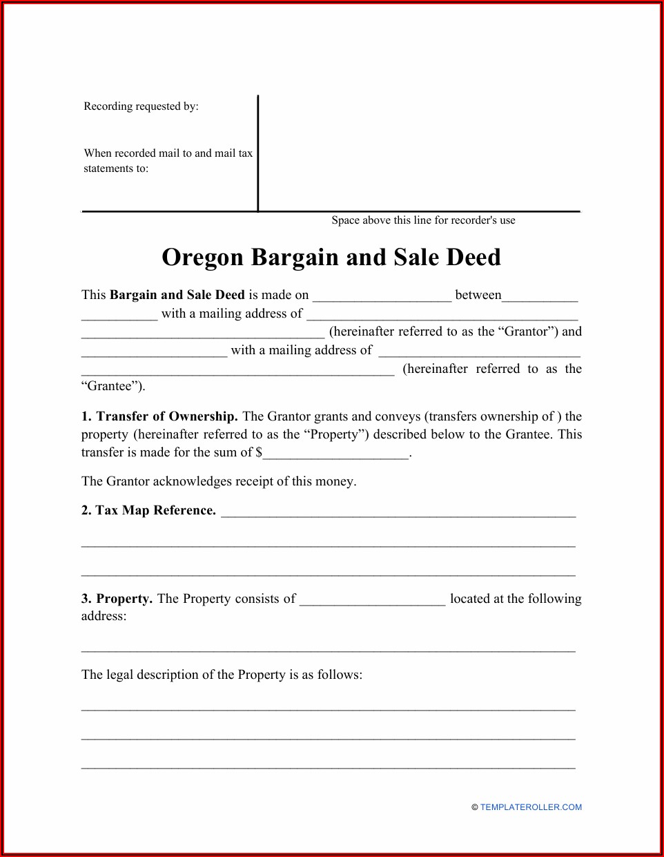 Bargain And Sale Deed Form Oregon