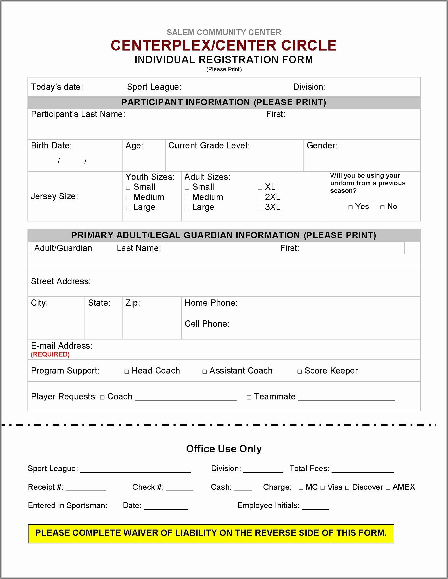 Baseball Registration Form Template