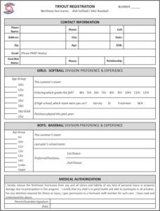 Baseball Tryout Registration Form Template