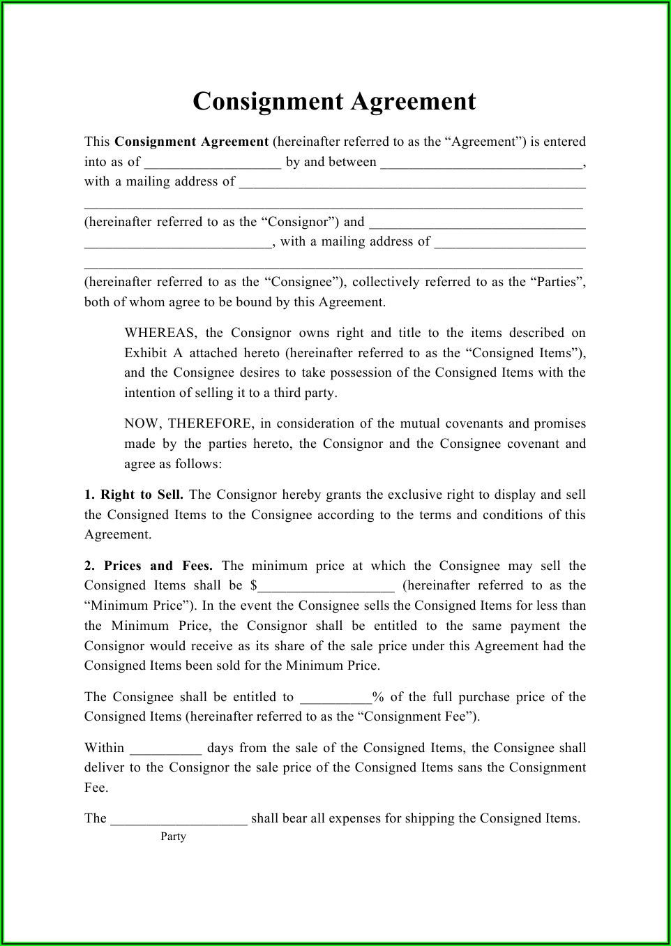 Basic Consignment Agreement Template