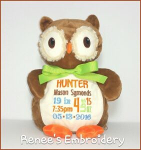 Birth Announcement Stuffed Animal Owl