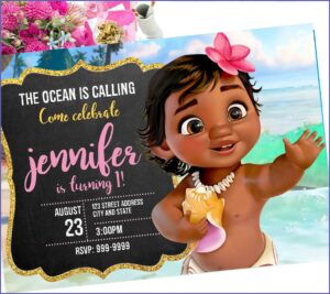 Blank Baby Moana Birthday Invitation Template