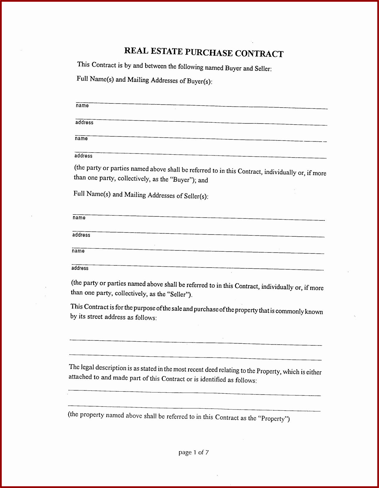 Blank Land Contract Form