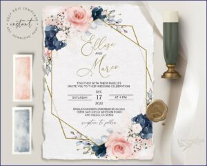 Blush And Navy Wedding Invitations