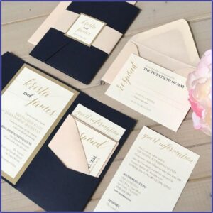 Blush Pink And Navy Wedding Invitations