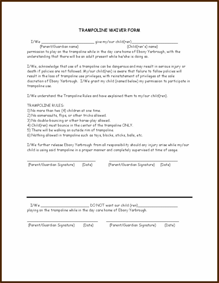 Bounce House Rental Waiver Form