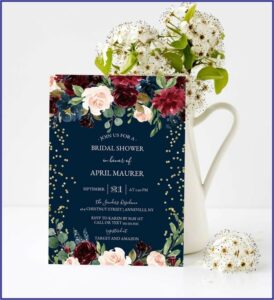 Burgundy And Navy Bridal Shower Invitations
