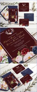 Burgundy And Navy Wedding Invitations