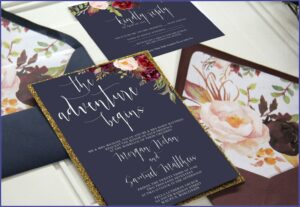 Burgundy Gold And Navy Wedding Invitations