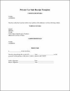 Car Sales Receipt Template Australia