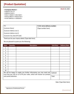 Catering Quotation Template Word