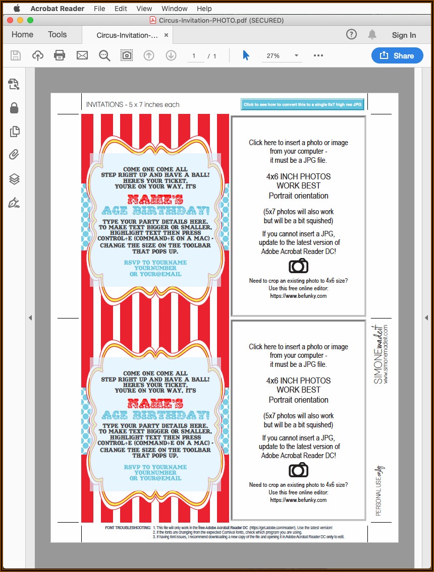 Circus Theme Party Invitation Template